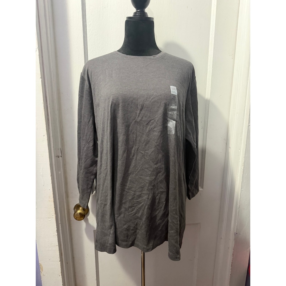Kim Rogers Perfectly Soft Grey 3/4 Sleeve Crew Neck Top 2X NWT